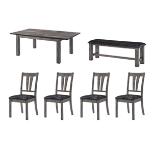 Bowery Hill 6 Piece Dining Set with Padded Seats in Gray Oak/Black