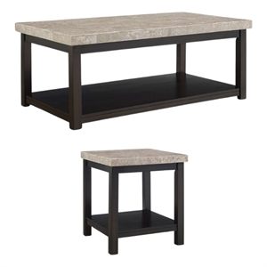 Bowery Hill 2 Piece Marble Top Occasional Table Set in Espresso