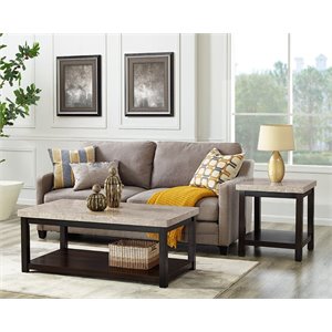 bowery hill 2 piece marble top coffee table set in espresso