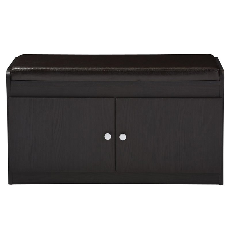 Bowery Hill Faux Leather Shoe Bench in Espresso