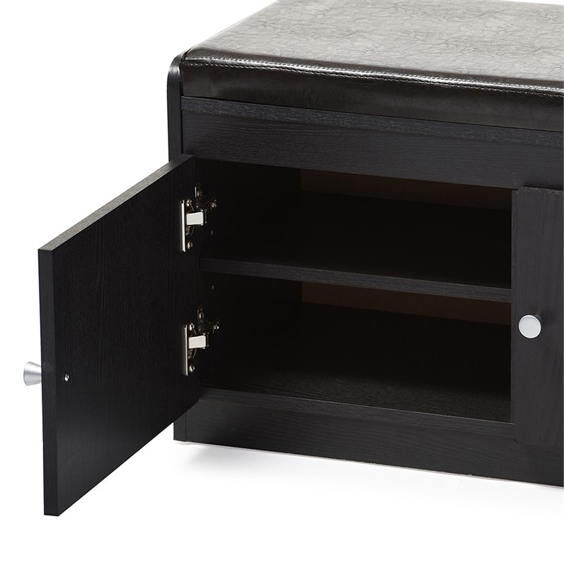 Bowery Hill Faux Leather Shoe Bench in Espresso