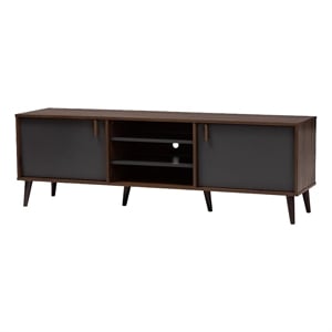 Bowery Hill Modern Wood TV Stand for TVs up to 63&quot in Brown/Dark Gray