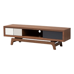 Bowery Hill Mid-Century 3-Drawer Wood TV Stand for TVs up to 63&quot in Brown/Gray