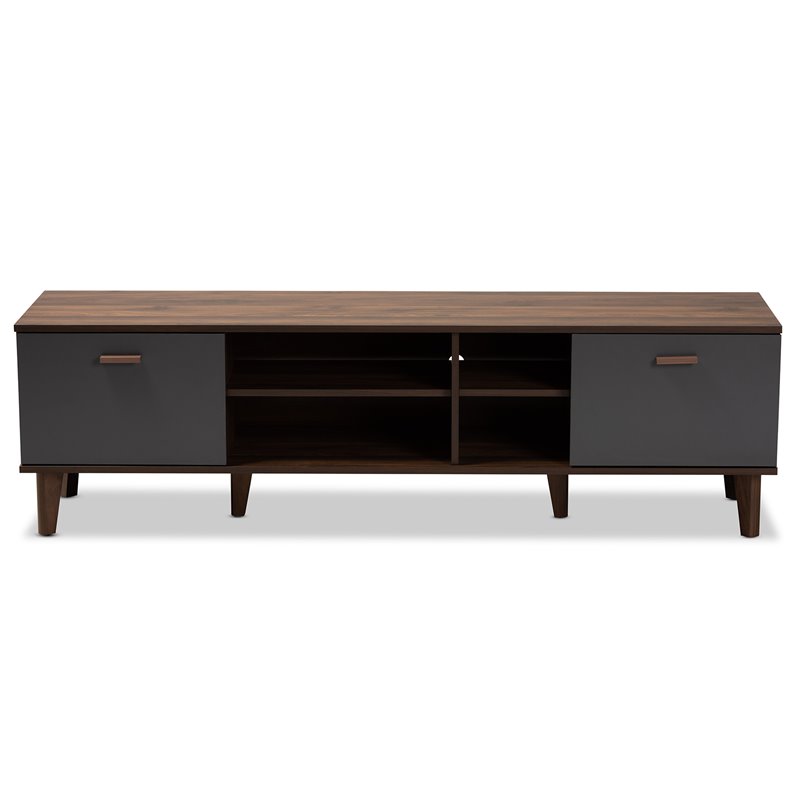 Bowery Hill Two-Tone Wood TV Stand in Walnut and Gray