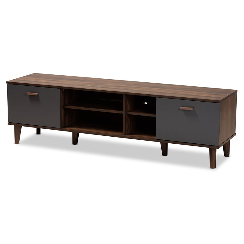 Bowery Hill Two-Tone Wood TV Stand in Walnut and Gray