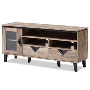 Bowery Hill 55&quot Wood TV Stand in Distressed Oak