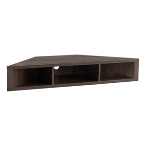 Bowery Hill Modern Wood Corner Floating TV Stand for TVs up to 42&quot in Walnut Oak