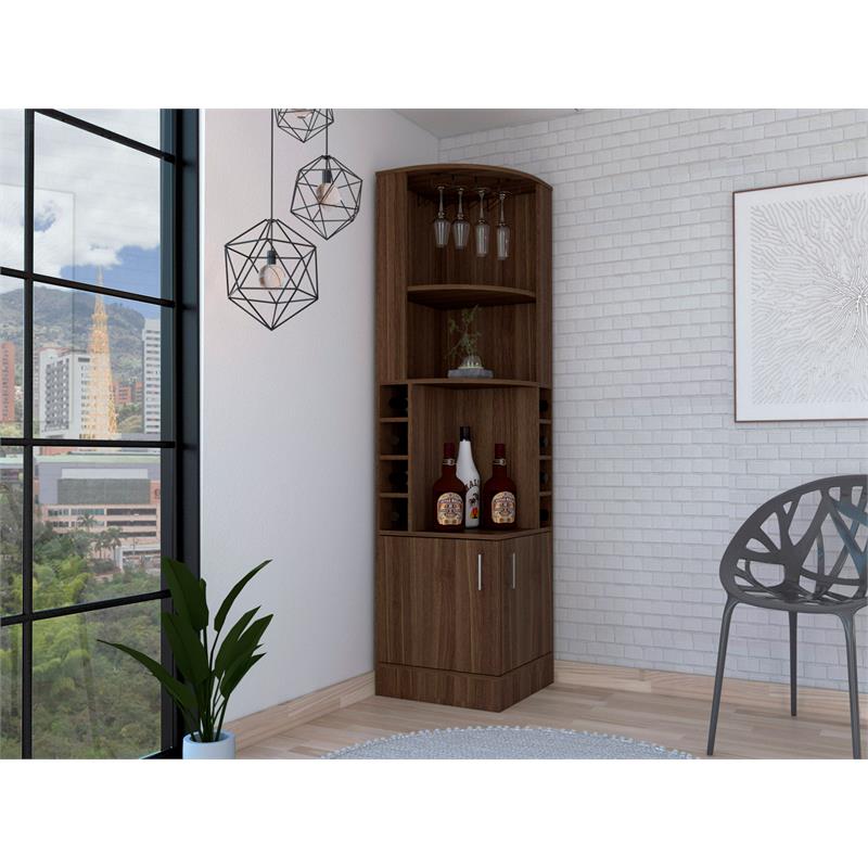 Bowery Hill Wood Oak Bar Cabinet Corner Space-Efficient 71.1