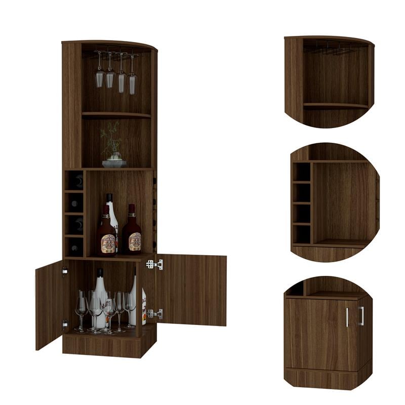 Bowery Hill Wood Oak Bar Cabinet Corner Space-Efficient 71.1