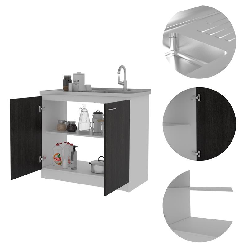 Bowery Hill Double Door Cabinet with Utility Sink in Espresso
