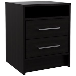 Bowery Hill Traditional Wood 2 Drawer Nightstand in Black