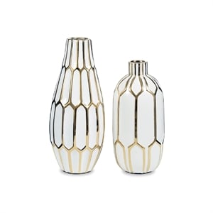 Bowery Hill 2 Piece Ceramic Vase Set in Gold and White