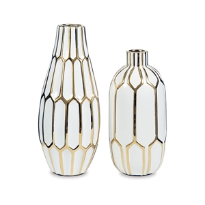 Bowery Hill 2 Piece Ceramic Vase Set in Gold and White