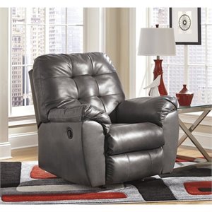 bowery hill leather rocker recliner in gray
