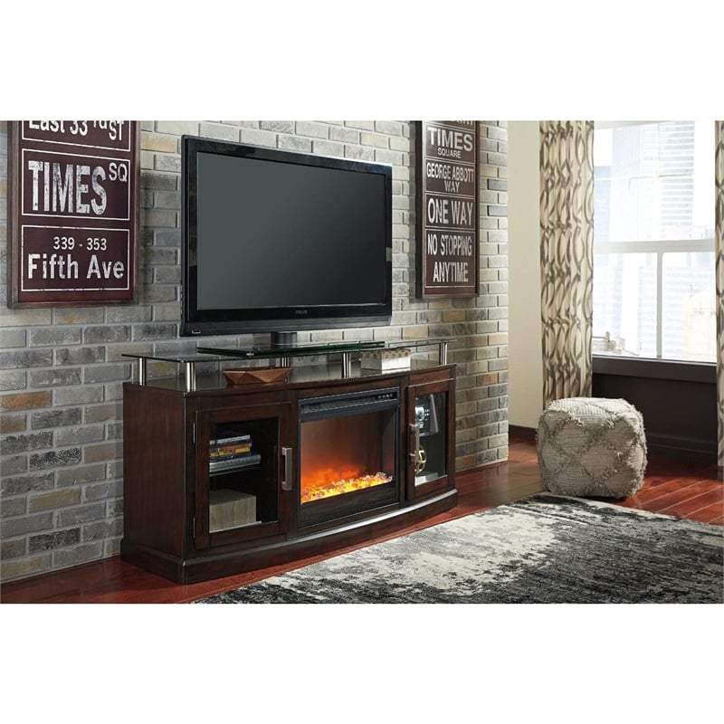 Bowery Hill Glass Black Electric Fireplace Insert LED Unassembled