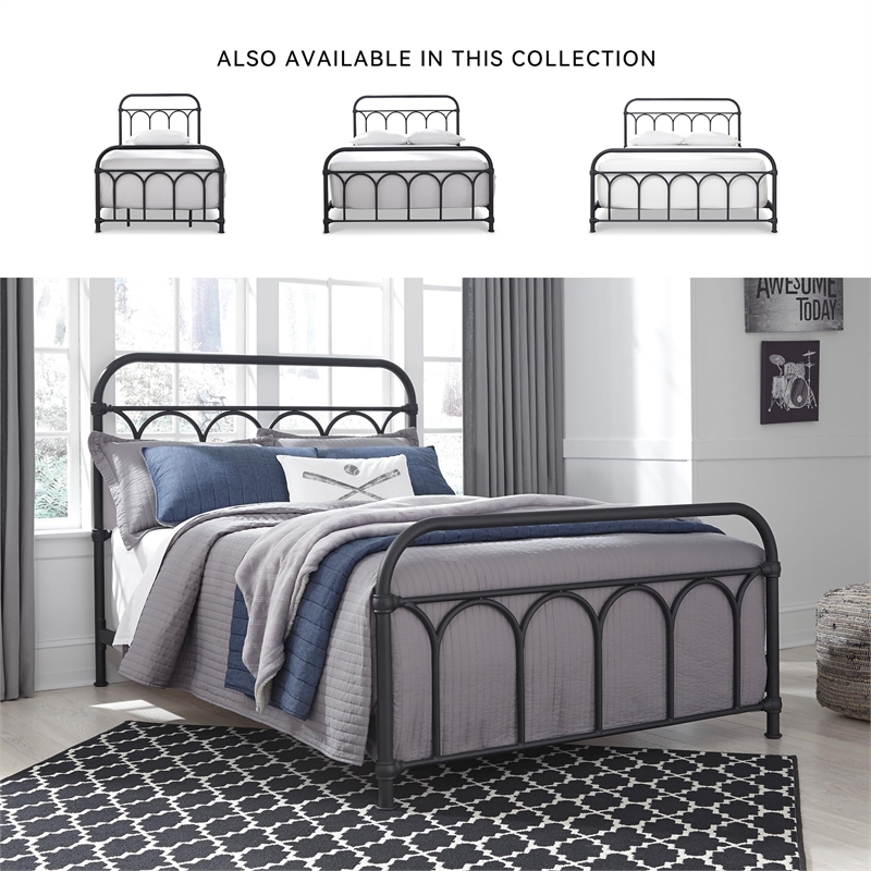 Bowery Hill Full Metal Spindle Bed in Matte Black