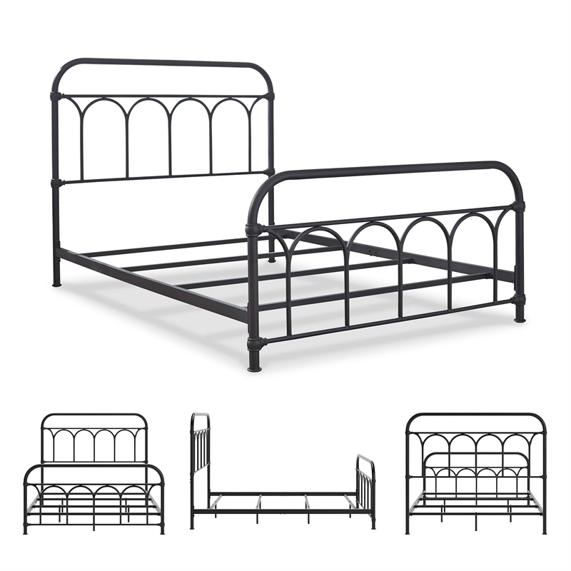 Bowery Hill Full Metal Spindle Bed in Matte Black