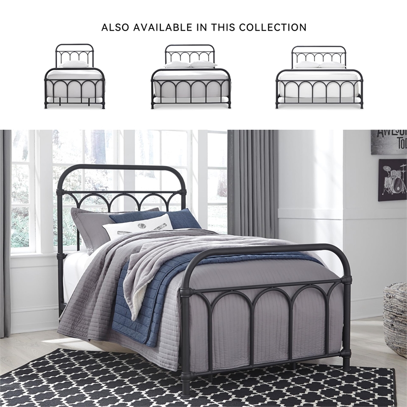 Bowery Hill Twin Metal Spindle Bed in Matte Black