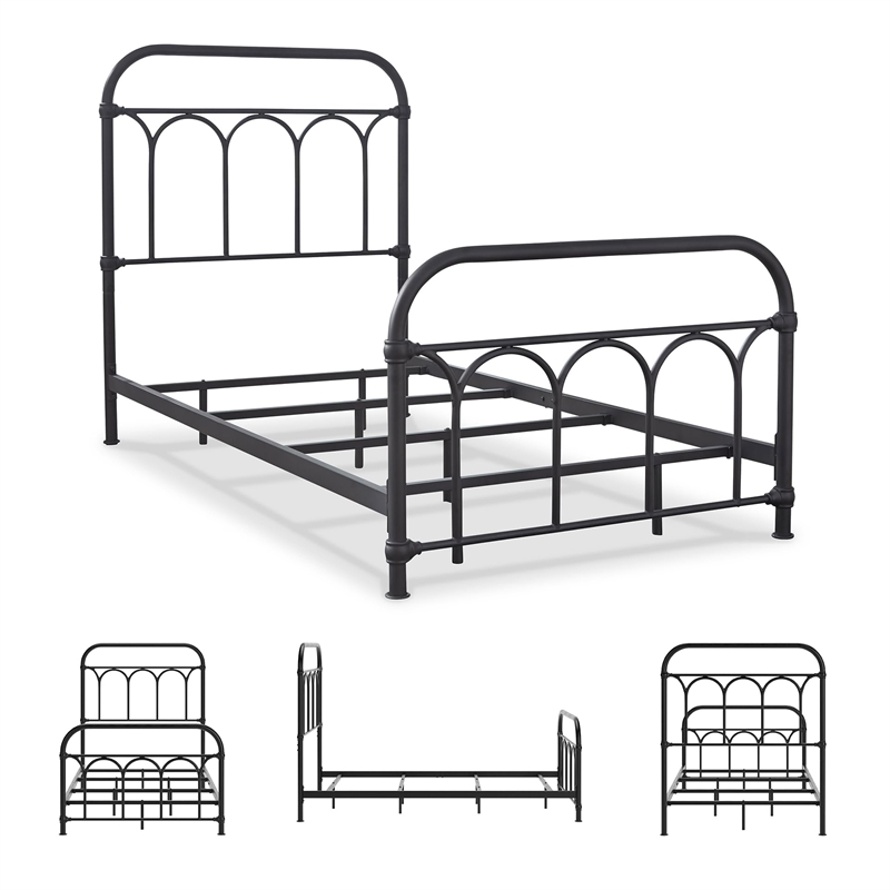 Bowery Hill Twin Metal Spindle Bed in Matte Black