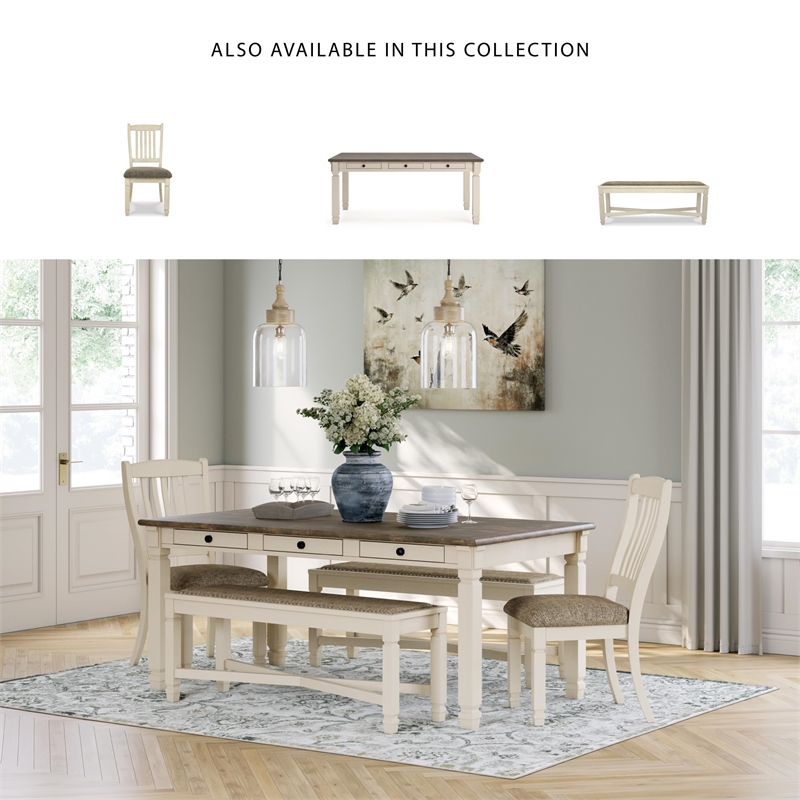 Bowery Hill Large Upholstered Dining Bench in White and Brown