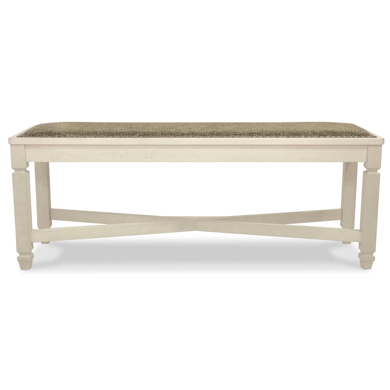 Bowery Hill Large Upholstered Dining Bench in White and Brown