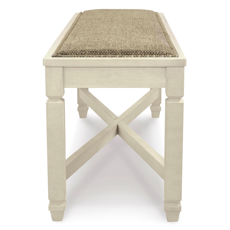 Bowery Hill Large Upholstered Dining Bench in White and Brown
