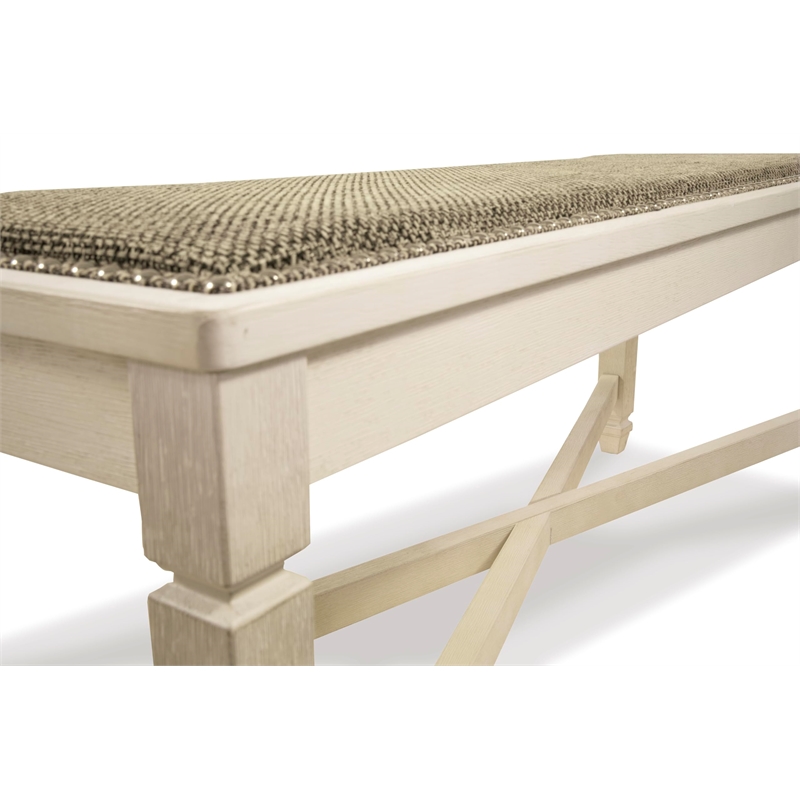 Bowery Hill Large Upholstered Dining Bench in White and Brown