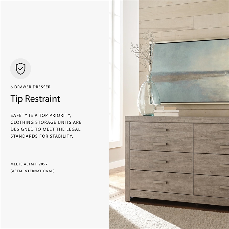 Bowery Hill 6-Drawer Engineered Wood Double Dresser in Driftwood