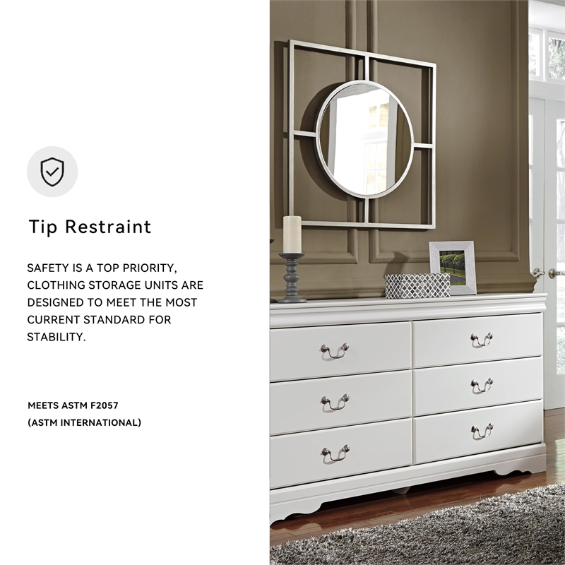 Bowery Hill 6 Drawer Double Dresser in White