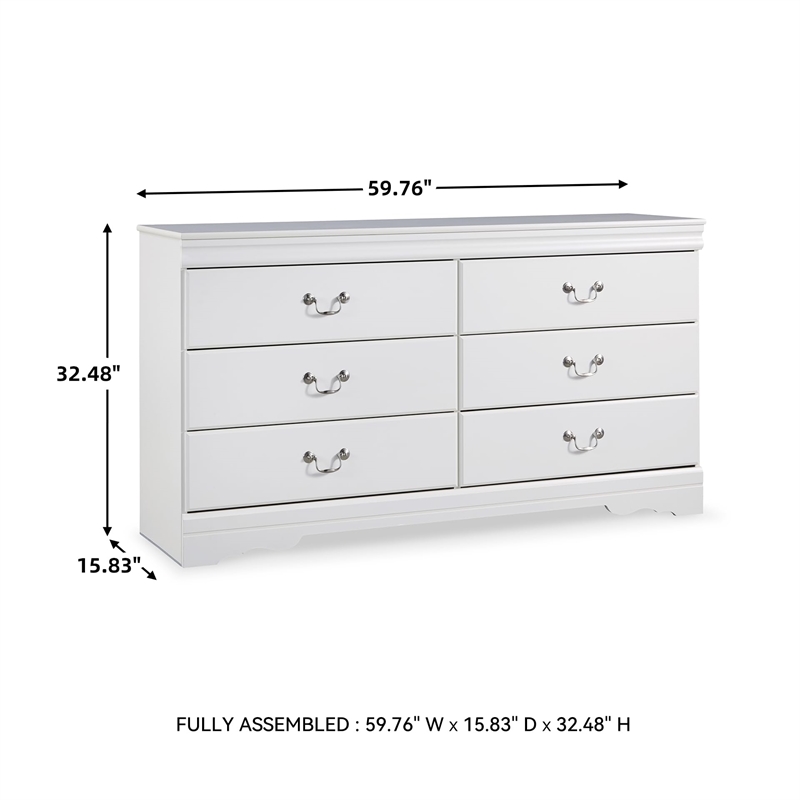 Bowery Hill 6 Drawer Double Dresser in White