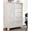 Bowery Hill 5-Drawers with Sliding Door Bedroom Chest in White Wash