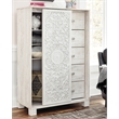 Bowery Hill 5-Drawers with Sliding Door Bedroom Chest in White Wash
