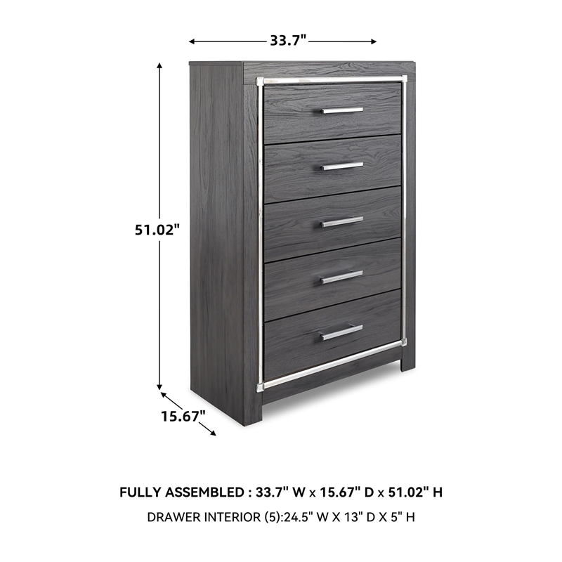 Bowery Hill Contemporary 5-Drawer Engineered Wood Chest in Gray