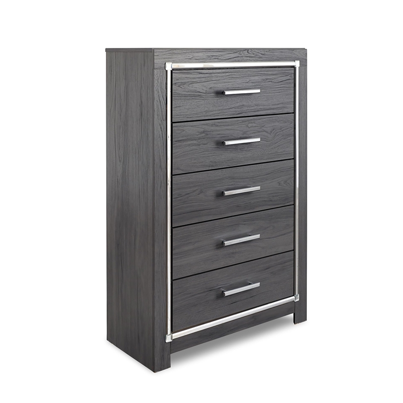 Bowery Hill Contemporary 5-Drawer Engineered Wood Chest in Gray