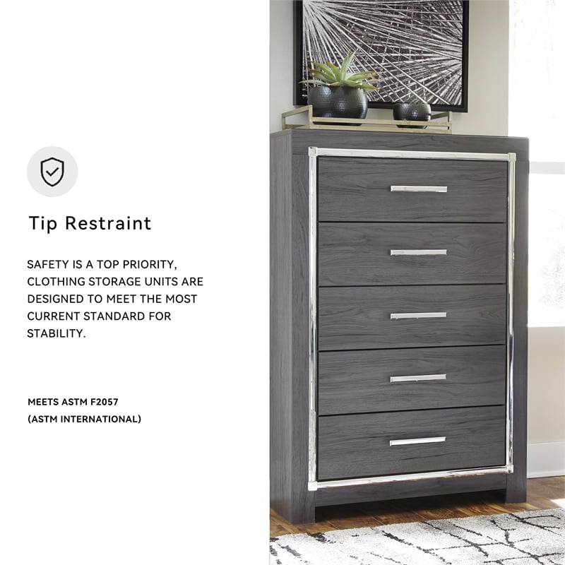 Bowery Hill Contemporary 5-Drawer Engineered Wood Chest in Gray