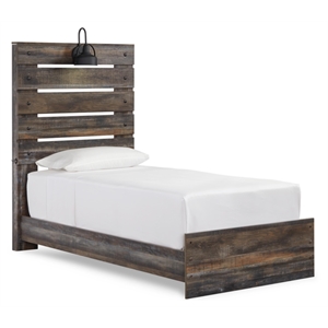 Bowery Hill Engineered Wood King California Bookcase LED Headboard in Brown