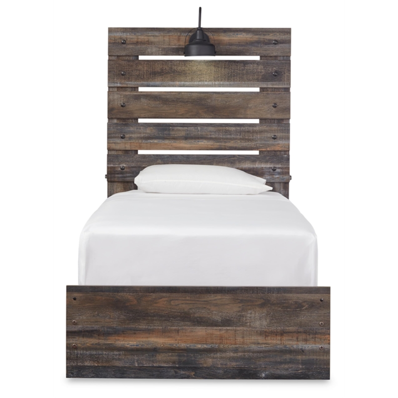 Bowery Hill Engineered Wood King California Bookcase LED Headboard in Brown