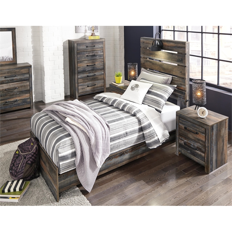 Bowery Hill Engineered Wood King California Bookcase LED Headboard in Brown