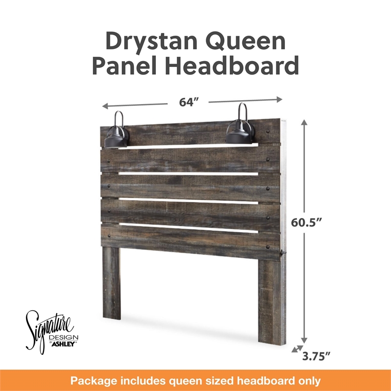 Bowery Hill Engineered Wood Queen Slat Panel Headboard with Sconces in Brown