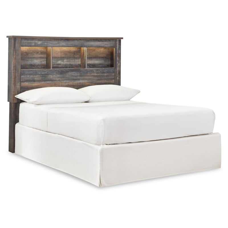 Bowery Hill Modern Engineered Wood Full Bookcase LED Headboard in Brown