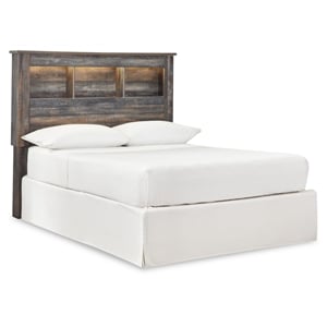 Bowery Hill Modern Engineered Wood Full Bookcase LED Headboard in Brown