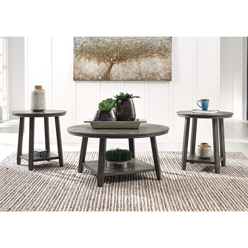 Bowery Hill 3 Piece Coffee Table Set in Gray