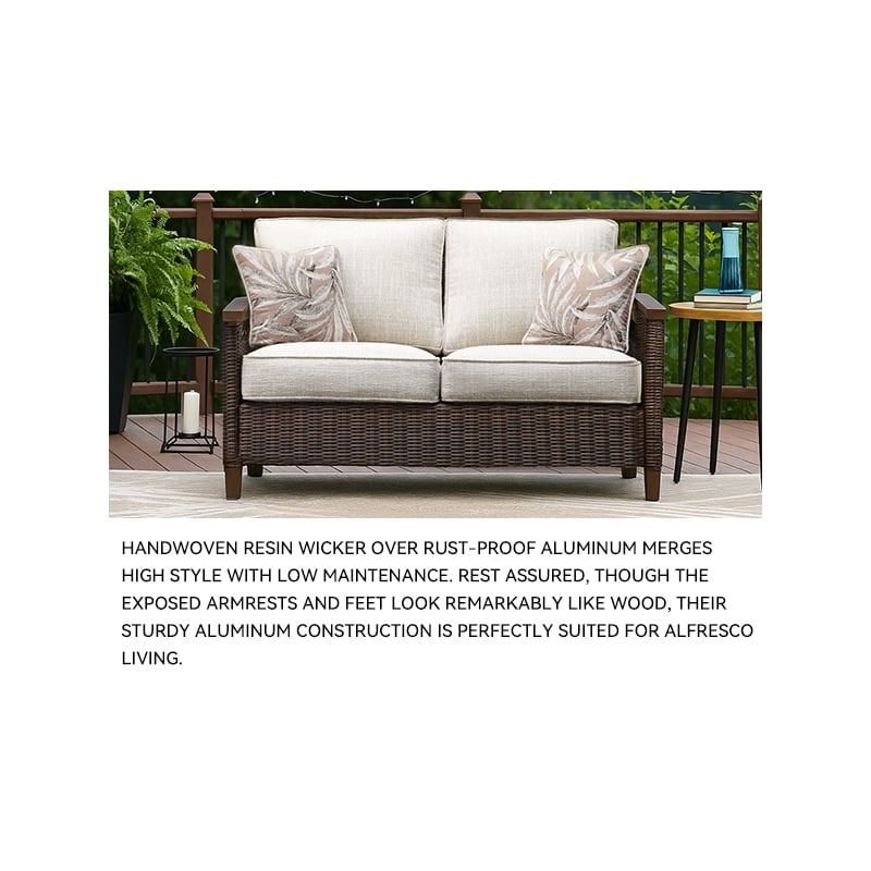 Bowery Hill Patio Loveseat in Medium Brown