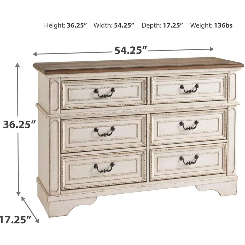 Bowery Hill 6 Drawer Double Dresser in White and Brown