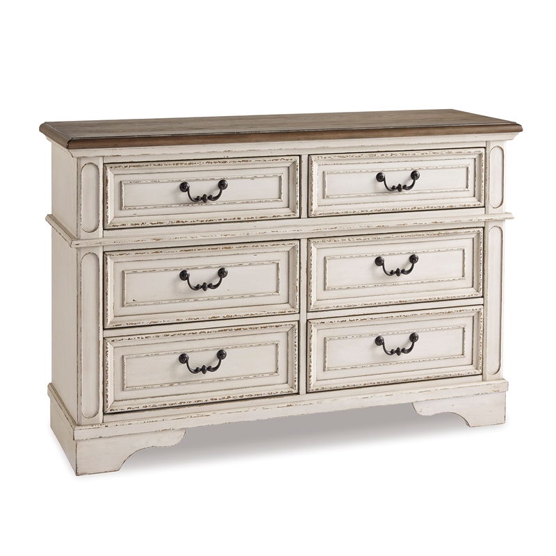 Bowery Hill 6 Drawer Double Dresser in White and Brown