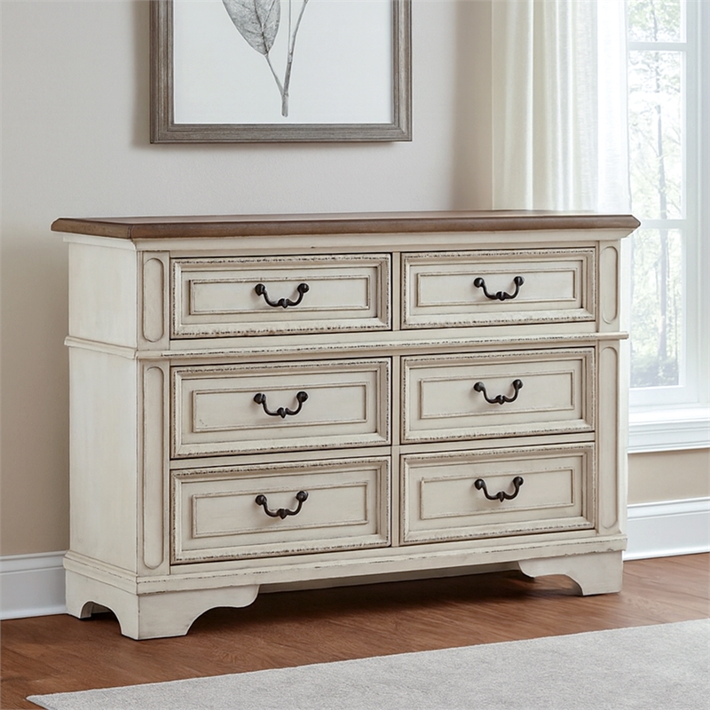 Bowery Hill 6 Drawer Double Dresser in White and Brown