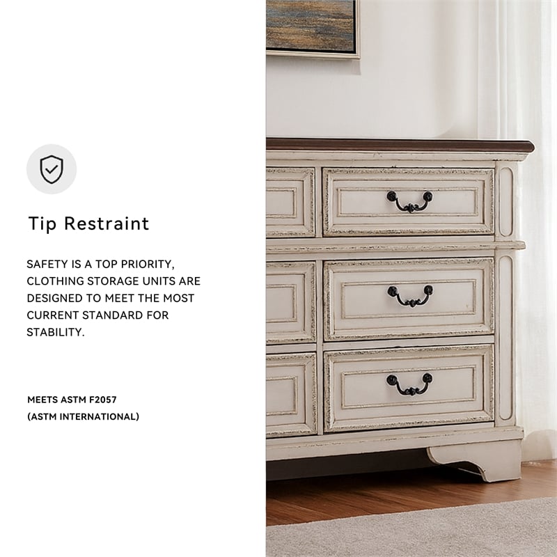 Bowery Hill 6 Drawer Double Dresser in White and Brown