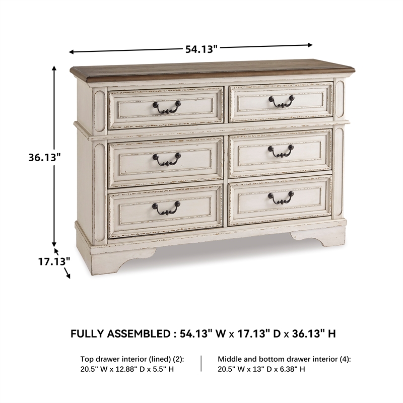 Bowery Hill 6 Drawer Double Dresser in White and Brown