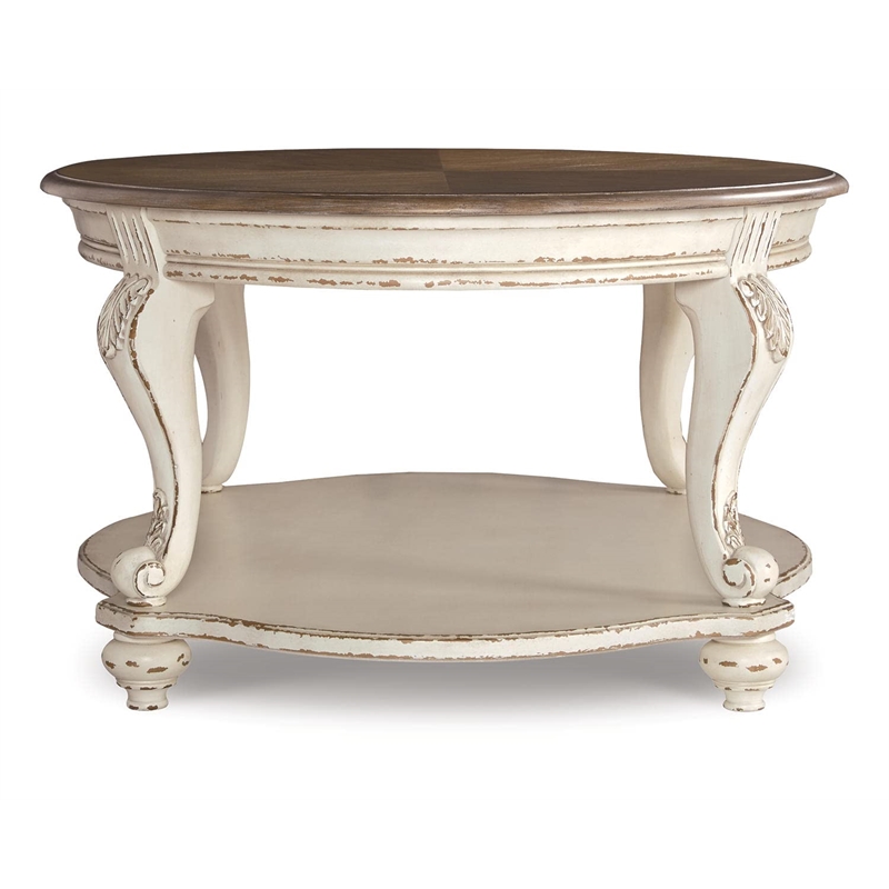 Bowery Hill Oval Coffee Table in Chipped White and Brown