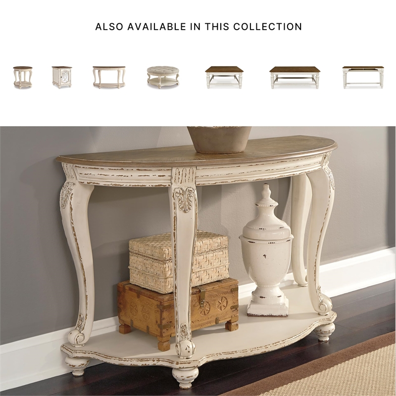 Bowery Hill Console Table in Chipped White and Brown